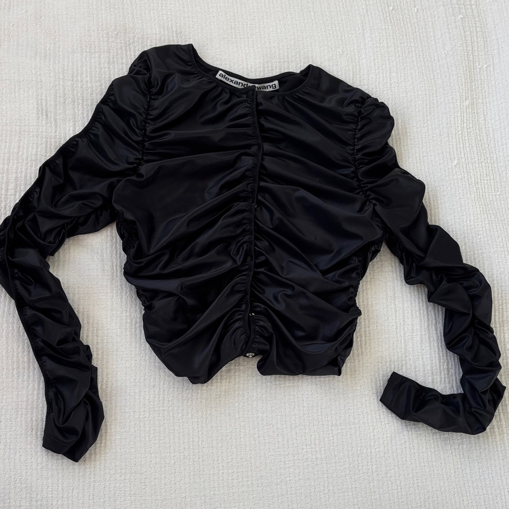 Alexander Wang Black Ruched Long Sleeve Top